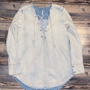 Free People Light Blue Lace-Up Tunic